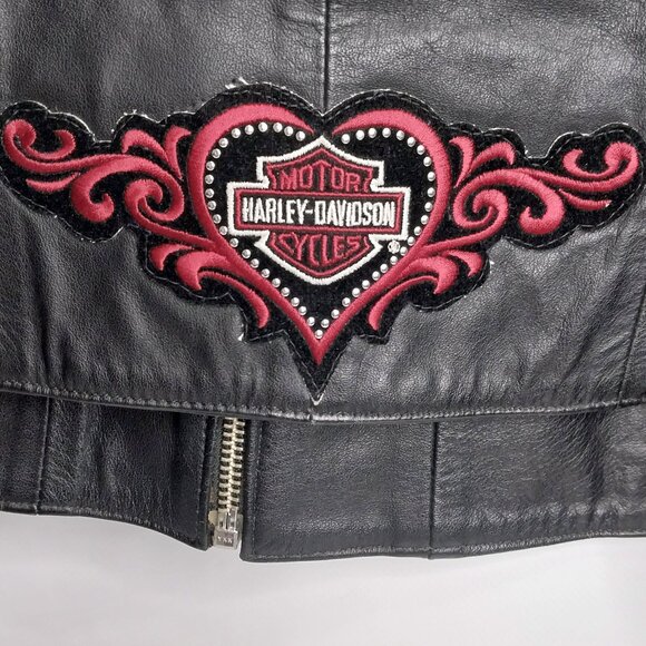 Leather jacket with silver buckles/zippers down sleeves Harley Davidson patch - Picture 3 of 5